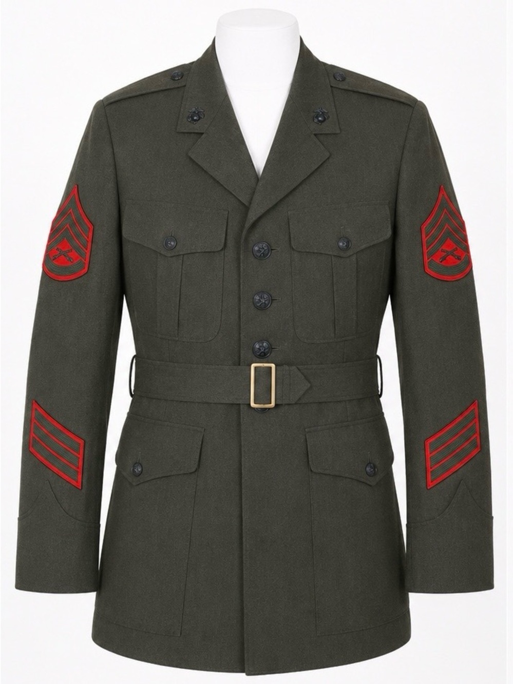 USMC Staff Sergeant Dress Coat 43R Olive Green Belted Military Jacket DSCP
